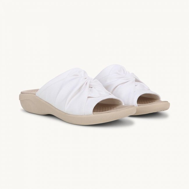 LifeStride Cherish Slide Sandal - Bright White Stretch Fabric