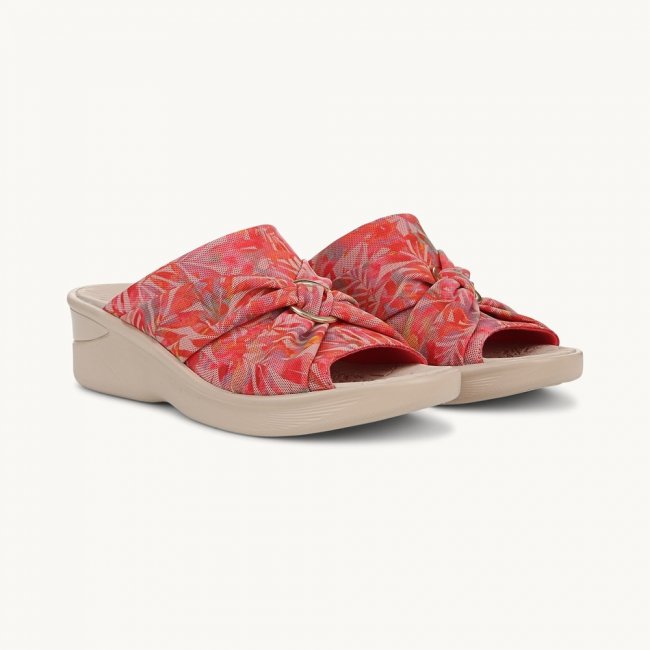 LifeStride Serenade Slide Wedge Sandal - Coral Multi Island Palm Fabric