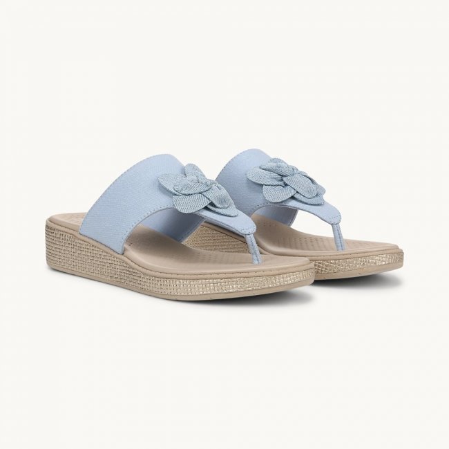 LifeStride Bloom Wedge Sandal - Skyway Blue Linen Fabric