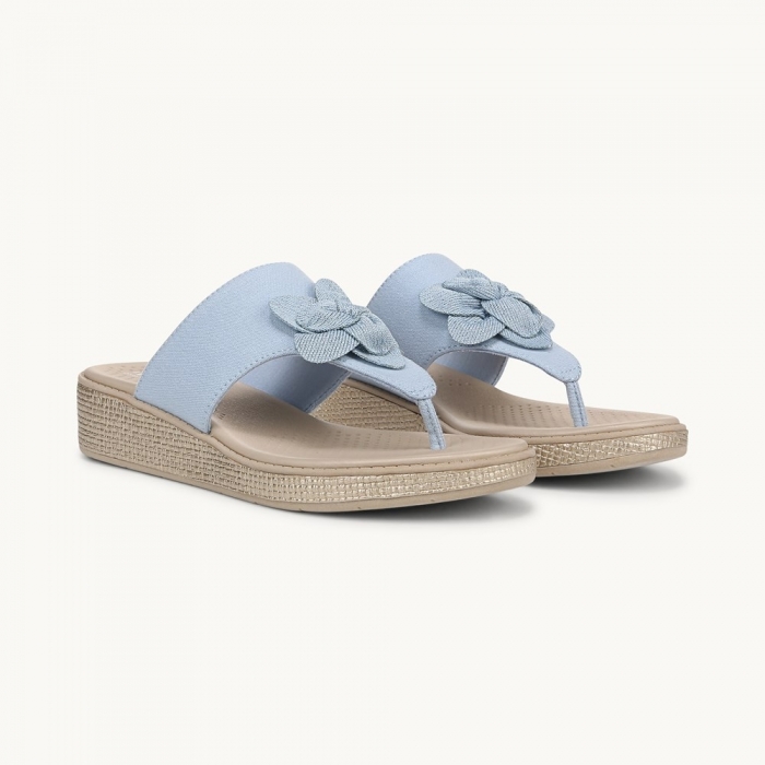 LifeStride Bloom Wedge Sandal - Skyway Blue Linen Fabric