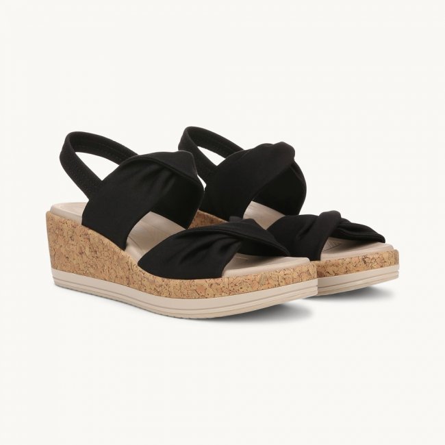 LifeStride Riley Slingback Wedge Sandal - Black Linen Fabric