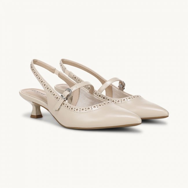 LifeStride Marilyn Slingback Kitten Heel - Cream Beige Smooth Leather