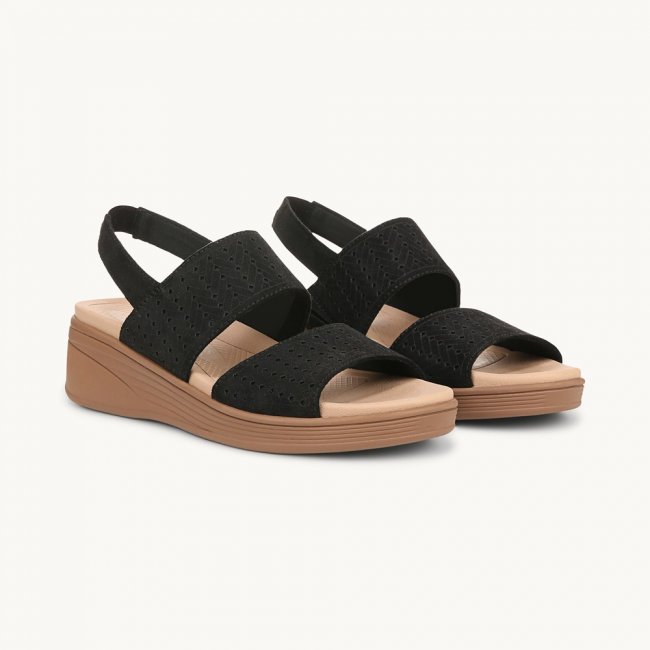 LifeStride Festive Slingback Wedge Sandal - Black Stretch Fabric