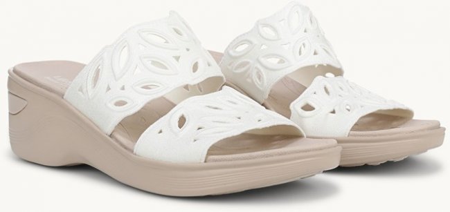 LifeStride Delight Wedge Sandal - Bright White Shimmer Fabric