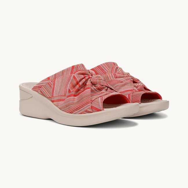 LifeStride Smile 3 Wedge Sandal - Coral Stripe Stretch Fabric
