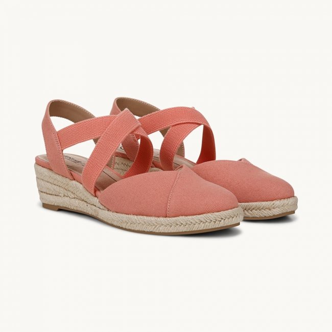 LifeStride Kimball Espadrille Wedge - Coral Pink Fabric