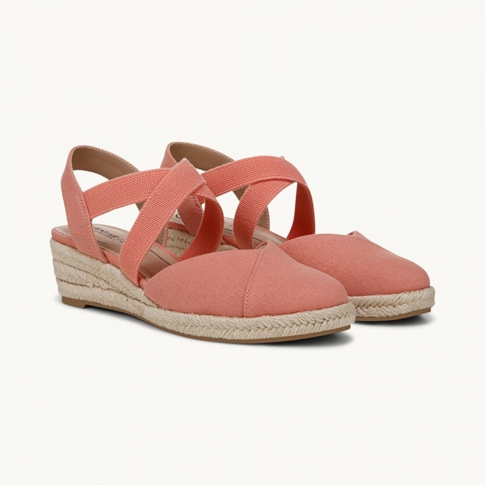 LifeStride Kimball Espadrille Wedge - Coral Pink Fabric