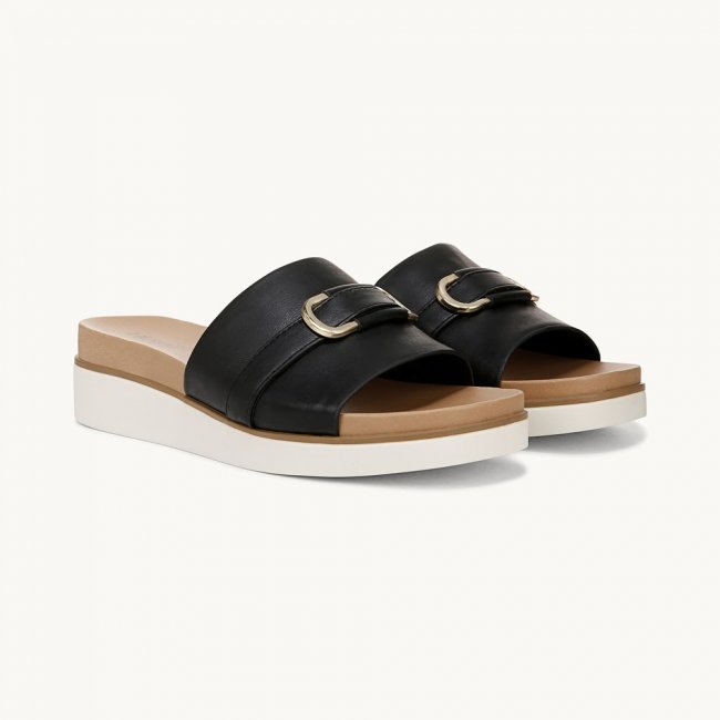 LifeStride Genevieve Flat Sandal - Black Faux Leather