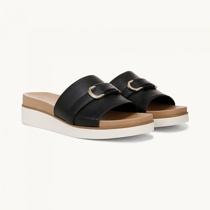 LifeStride Genevieve Flat Sandal - Black Faux Leather
