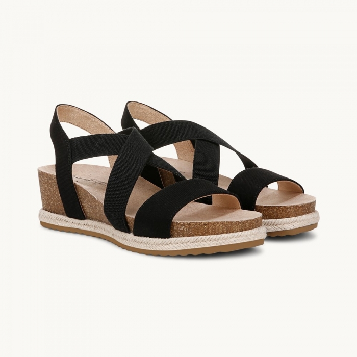 LifeStride Breeze Strappy Wedge Sandal - Black Fabric