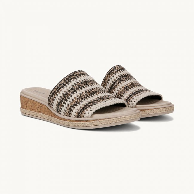 LifeStride Breezy Wedge Sandal - Black Raffia Fabric