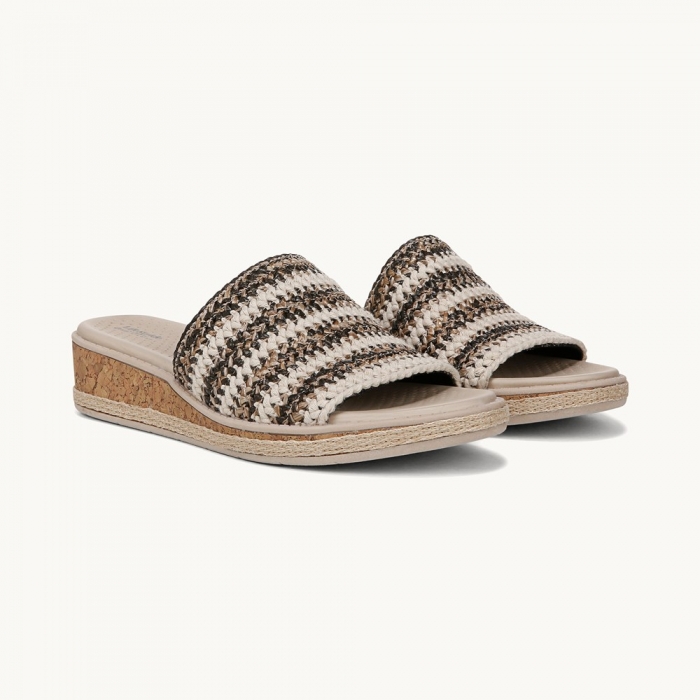 LifeStride Breezy Wedge Sandal - Black Raffia Fabric