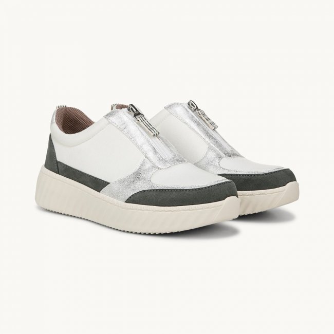 LifeStride Winner Sneaker - White/Sage Textured Fabric