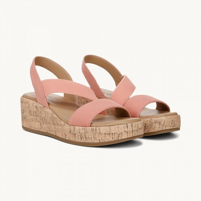 LifeStride Odette Strappy Wedge Sandal - Coral Pink Fabric