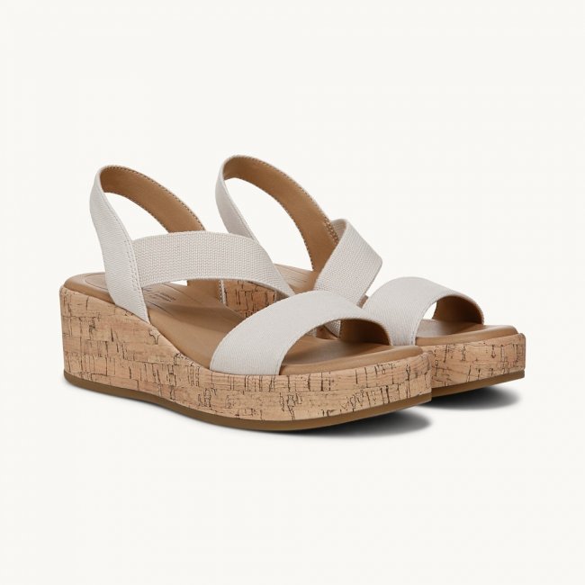 LifeStride Odette Strappy Wedge Sandal - Bone White Fabric
