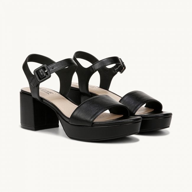 LifeStride Rhythmn Block Heel Sandal - Black Faux Leather
