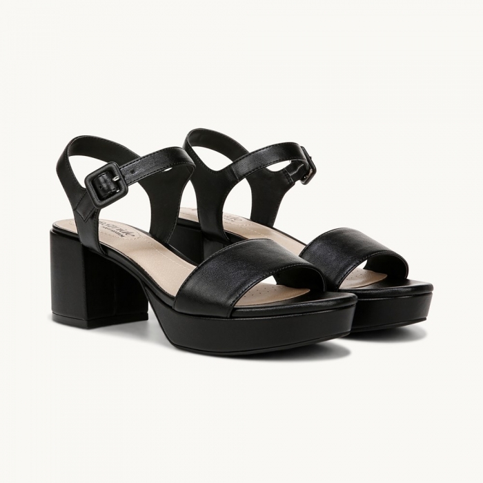LifeStride Rhythmn Block Heel Sandal - Black Faux Leather