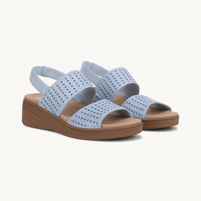 LifeStride Festive Slingback Wedge Sandal - Skyway Blue Stretch Fabric
