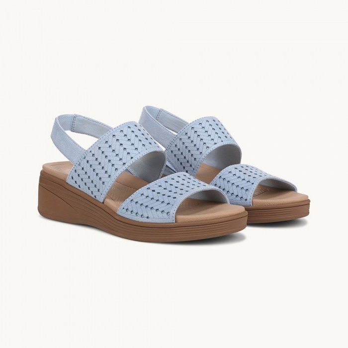 LifeStride Festive Slingback Wedge Sandal - Skyway Blue Stretch Fabric