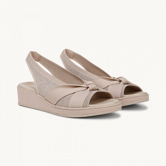 LifeStride Bell Slingback Wedge Sandal - Barely Beige Knit Fabric