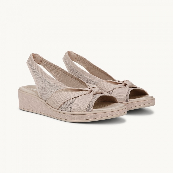 LifeStride Bell Slingback Wedge Sandal - Barely Beige Knit Fabric