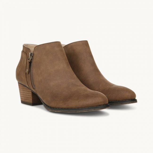 LifeStride Blake Zip Ankle Bootie - Brown Faux Leather