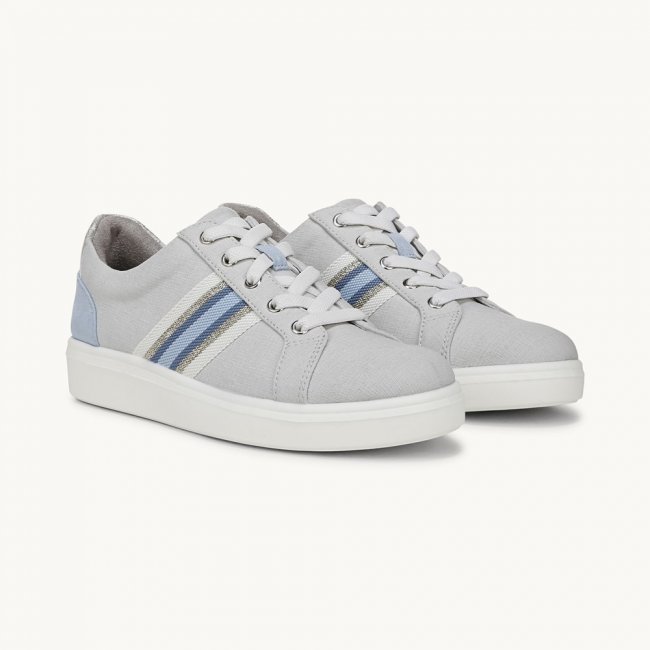 LifeStride Happy Friday Lace Up Sneaker - Oyster Stretch Denim Fabric