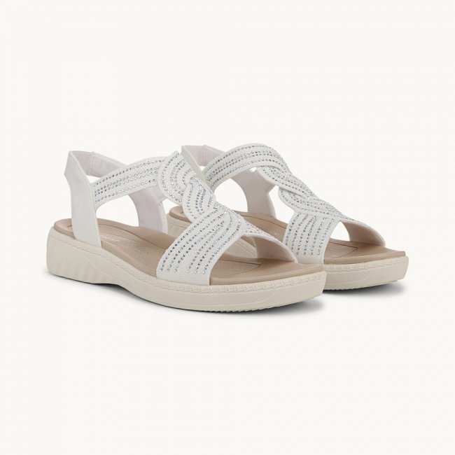 LifeStride Lilly Bright Strappy Sandal - Bright White Stretch Fabric