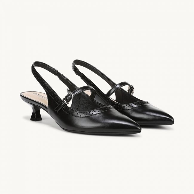 LifeStride Marilyn Slingback Kitten Heel - Black Smooth Faux Leather