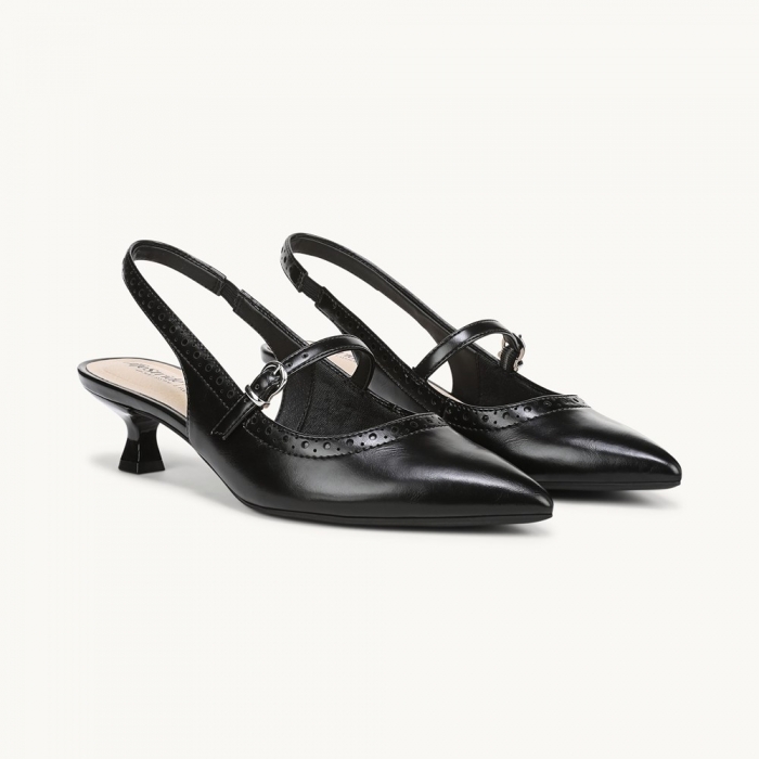 LifeStride Marilyn Slingback Kitten Heel - Black Smooth Faux Leather