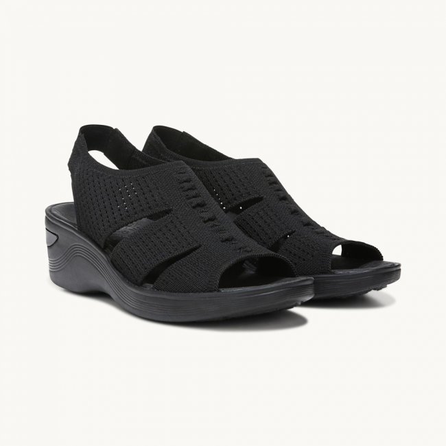 LifeStride Double Up Slingback Wedge Sandal - Black Knit
