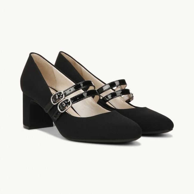 LifeStride True Block Heel Pump - Black Faux Leather