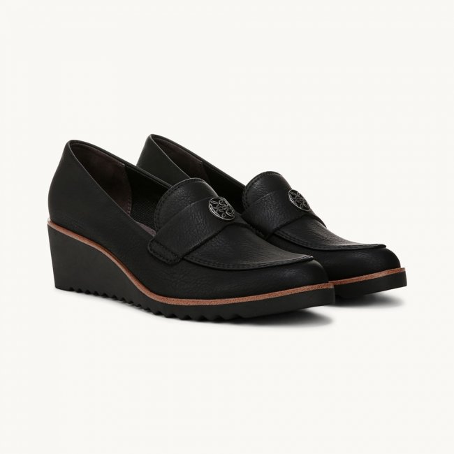 LifeStride Zed Wedge Loafer - Black Faux Leather