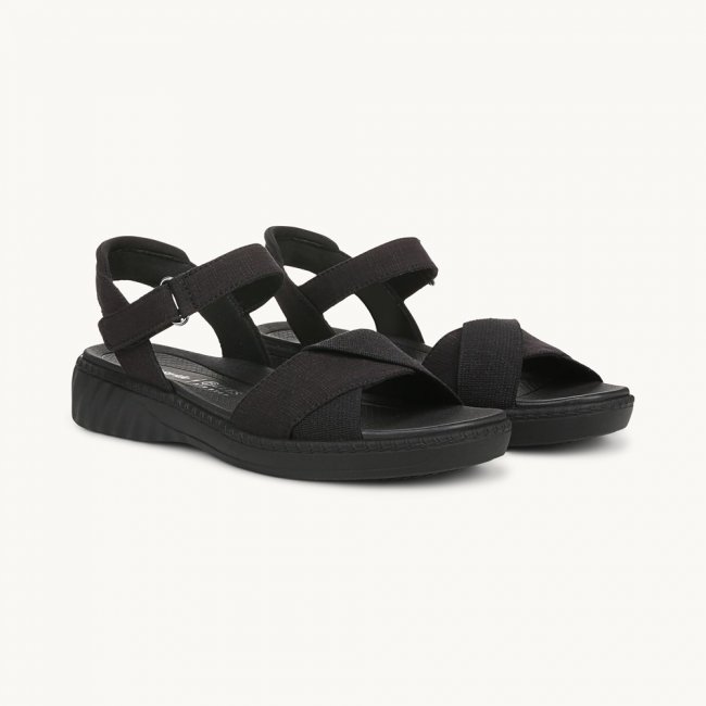 LifeStride Lane Strappy Sandal - Black Stretch Denim Fabric