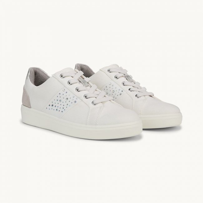LifeStride Happy Friday Lace Up Sneaker - White Stretch Denim Fabric