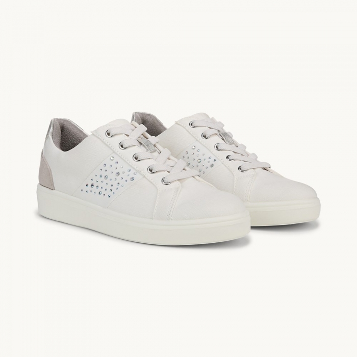 LifeStride Happy Friday Lace Up Sneaker - White Stretch Denim Fabric