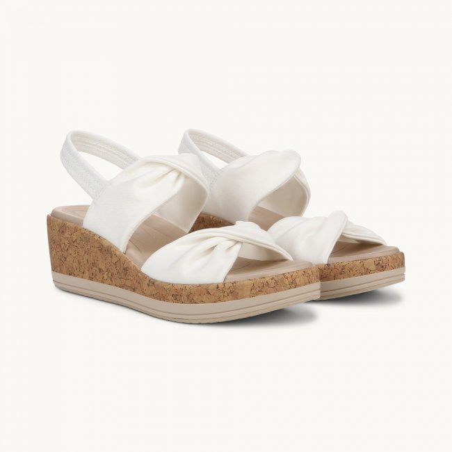 LifeStride Riley Slingback Wedge Sandal - Bright White Linen Fabric