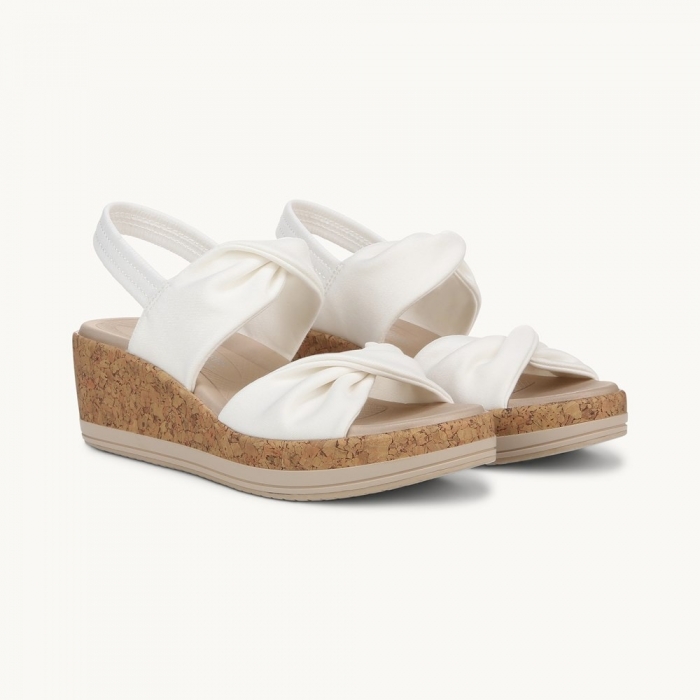 LifeStride Riley Slingback Wedge Sandal - Bright White Linen Fabric