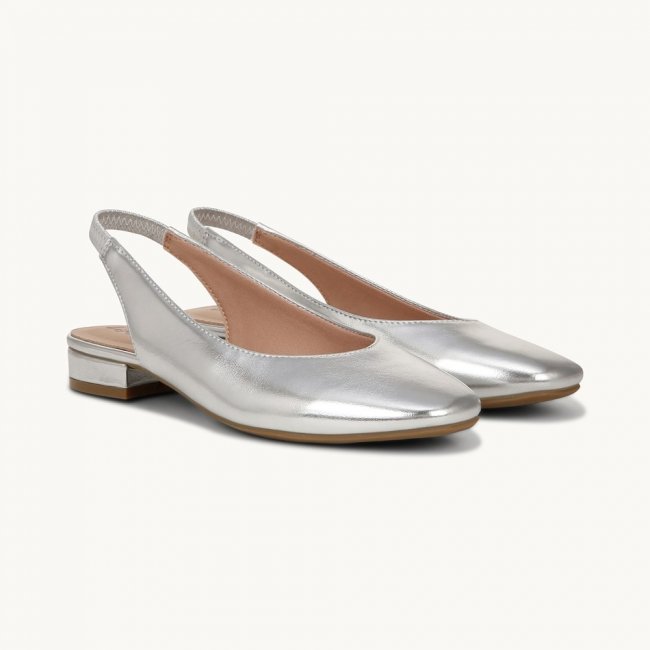 LifeStride Claire Slingback Flat - Metallic Silver Faux Leather