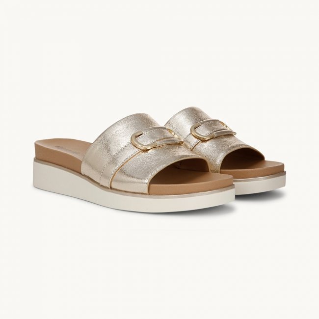 LifeStride Genevieve Flat Sandal - Platino Gold Faux Leather