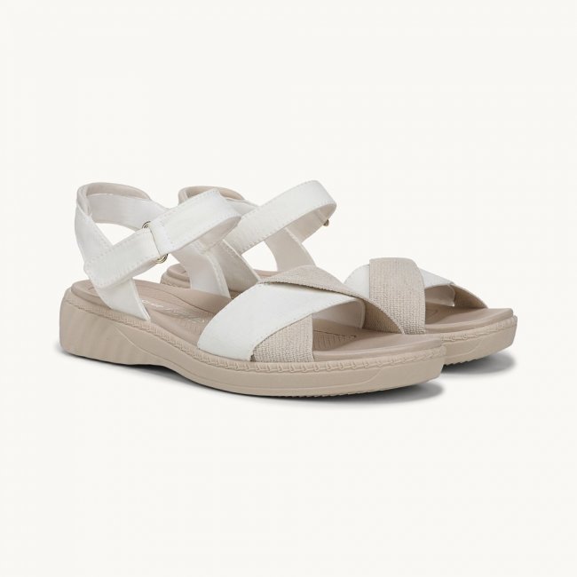 LifeStride Lane Strappy Sandal - White Stretch Denim Fabric