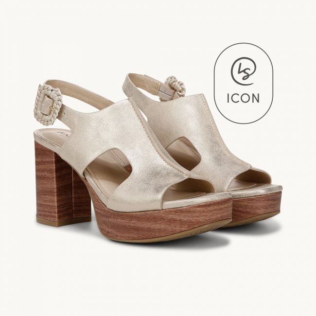 LifeStride Audra Block Heel Sandal - Gold Fabric