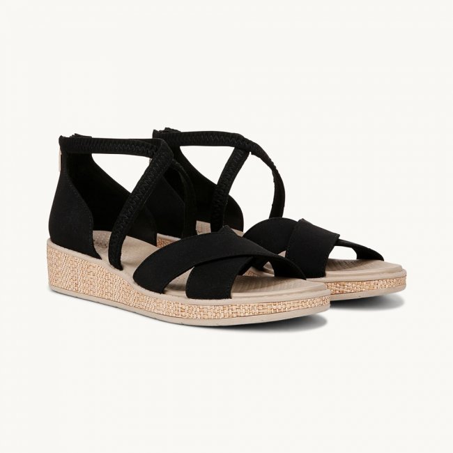 LifeStride Bali Sand Wedge Sandal - Black Fabric