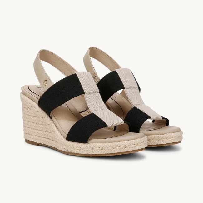 LifeStride Tallulah Espadrille Wedge Sandal - Black/Natural Faux Leather