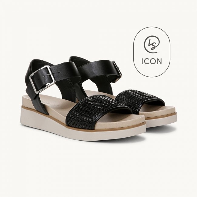 LifeStride Gillian 2 Strappy Sandal - Black Faux Leather