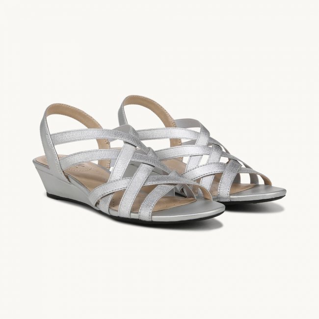 LifeStride Yung Strappy Wedge Sandal - Silver Faux Leather