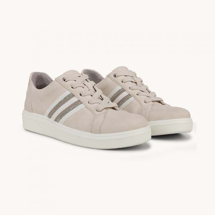 LifeStride Happy Friday Lace Up Sneaker - Beige Stretch Faux Leather