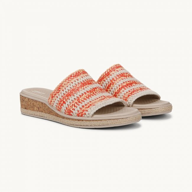 LifeStride Breezy Wedge Sandal - Coral Raffia Fabric