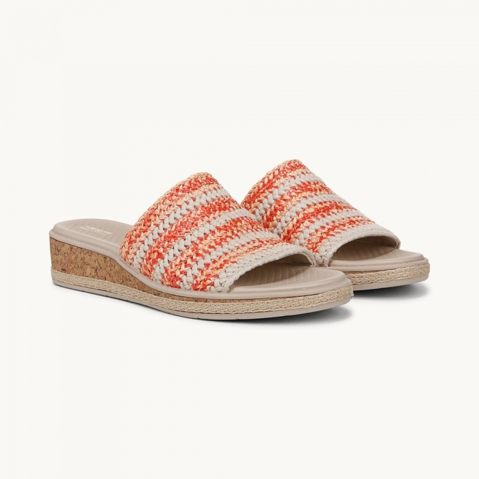 LifeStride Breezy Wedge Sandal - Coral Raffia Fabric