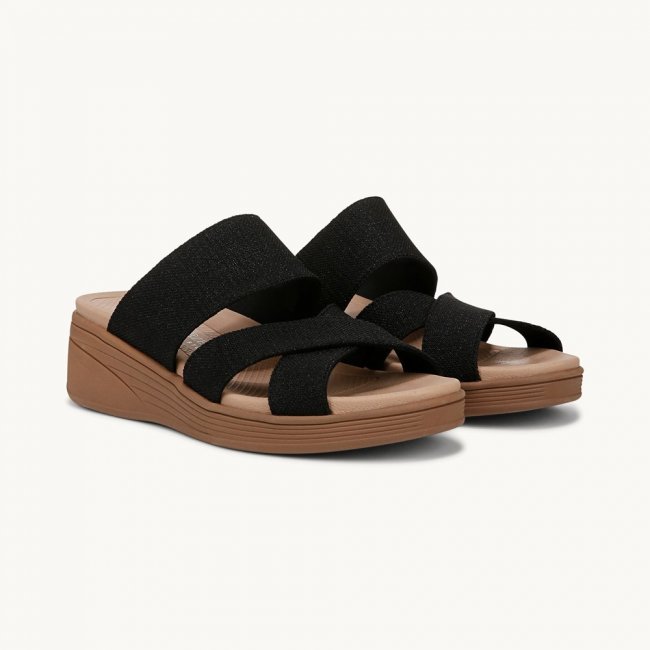 LifeStride Fiona Wedge Sandal - Black Stretch Linen